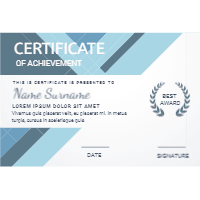 Blue certificate design in professional style — front side, editable gift certificate design template for print-on-demand