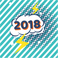 New year 2018 cards with comic design 1 — front side, editable new year card design template for print-on-demand