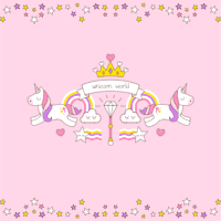 Hand drawn unicorn with cute elemnts — front side, editable design template for print-on-demand