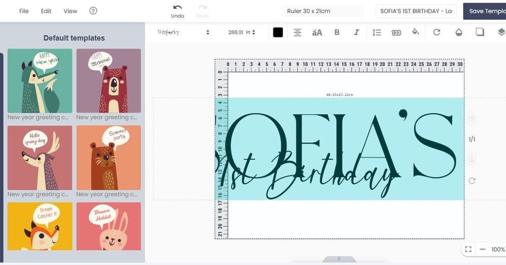 Printcart online product designer with default templates and a ruler-guided canvas